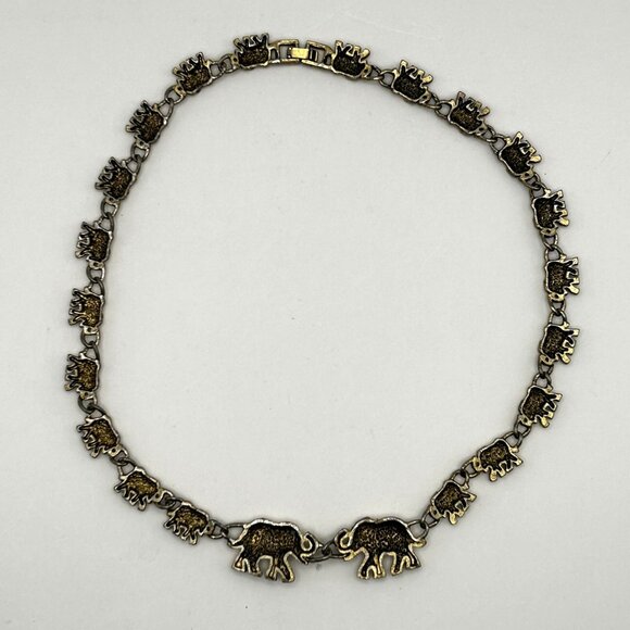 Vintage Elephant Link 18” Necklace Gold Tone Animal Theme Statement Jewelry - Picture 8 of 8